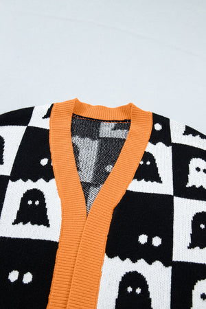 Halloween Ghost Colorblock Drop Shoulder Knit Cardigan — view 4