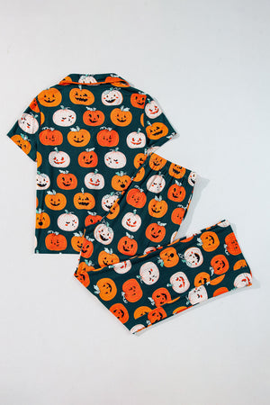 Orange Halloween Pattern Short Sleeve Shirt Pajama Set — view 25