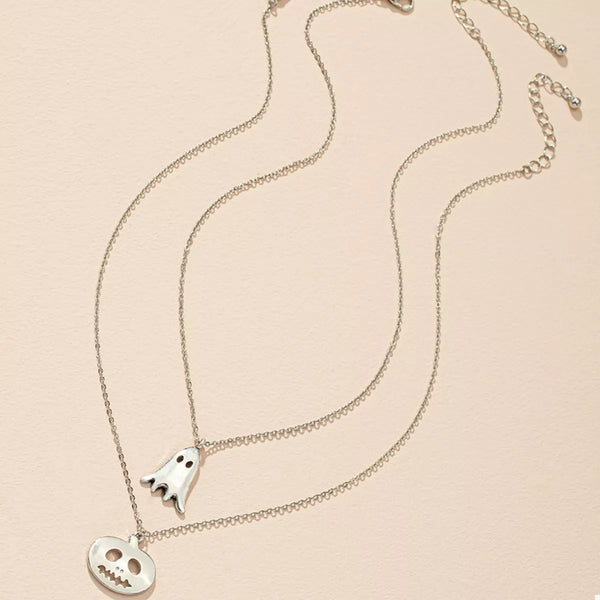 2 Piece Halloween Ghost & Pumpkin Pendant Necklace