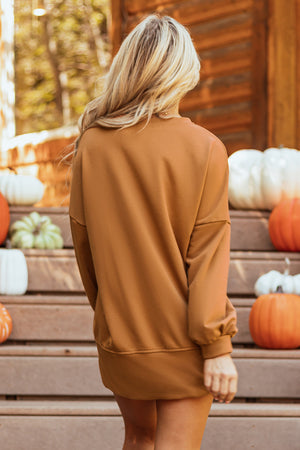 Chestnut Sequin Happy Halloween Graphic Notched Neck Long Sleeve Loose Top — view 1