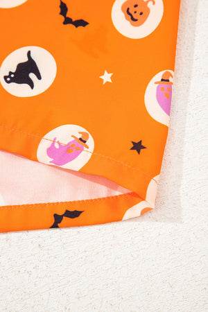 Orange Halloween Print Lapel Shirt Long 2pcs Pajama Set — view 6