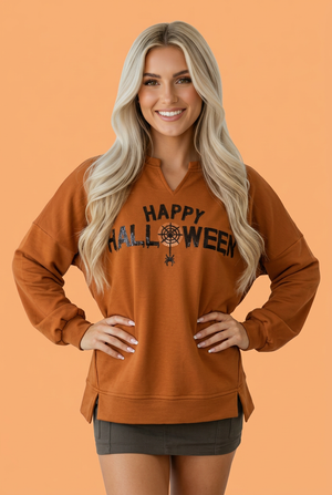 Happy Halloween Sequin Graphic Long Sleeve Top — view 1