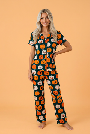 Halloween Pumpkin Shirt & Pants Pajama Set — view 1