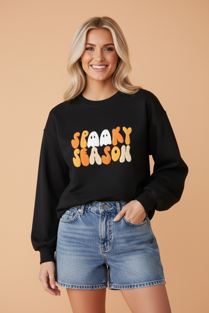 Halloween Spooky Season Embroidered Long Sleeve Sweatshirt — view 1