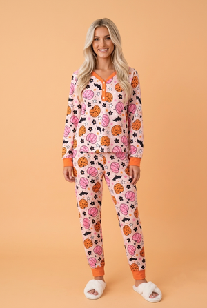 Halloween Pumpkin Long Sleeve Top & Pants Lounge Set — view 1