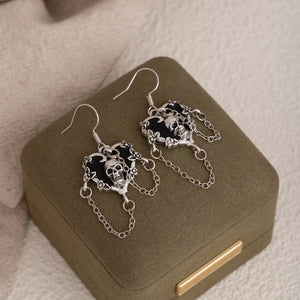 Halloween Alloy Heart Skull Earrings with Chain Detail — view 3