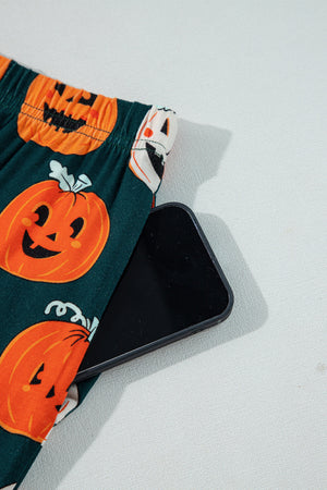 Orange Halloween Pattern Short Sleeve Shirt Pajama Set — view 26