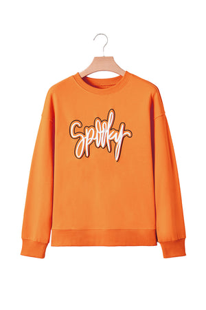 Grapefruit Orange Spooky Graphic Halloween Crew Neck Holiday Sweatshirt — view 23