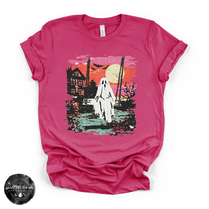 Ghost Sunset Tee | Retro Halloween Ghost Graphic T-Shirt — view 3