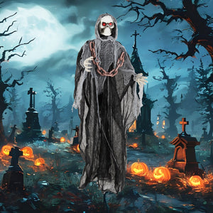 6.4 Feet Halloween Standing Grim Reaper with Lighted Eyes and Terrifying Sounds — view 2