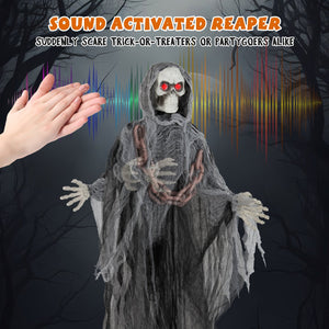 6.4 Feet Halloween Standing Grim Reaper with Lighted Eyes and Terrifying Sounds — view 6