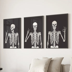Halloween Skeleton Wall Art Set. 3 Piece Black Gothic Prints — view 1