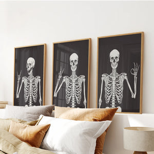 Halloween Skeleton Wall Art Set. 3 Piece Black Gothic Prints — view 2