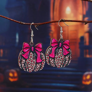 Halloween Pumpkin Leopard Print Bow Earrings — view 1