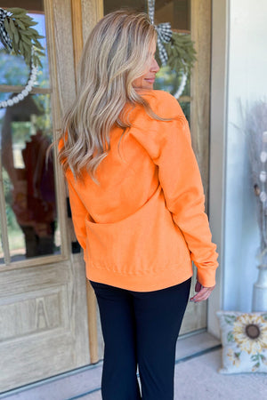Grapefruit Orange Spooky Graphic Halloween Crew Neck Holiday Sweatshirt — view 2