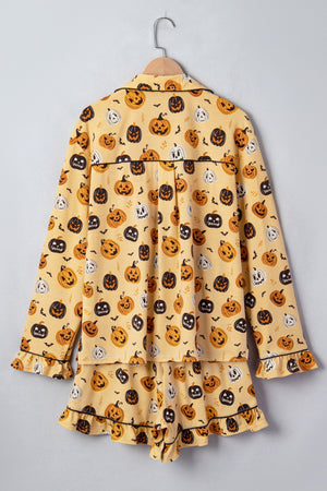 Halloween Jack-O-Lantern Ruffle Top & Shorts Lounge Set — view 3