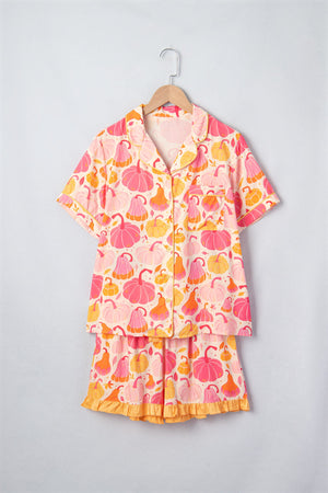 Halloween Pumpkin Top & Ruffle Shorts Lounge Set — view 2