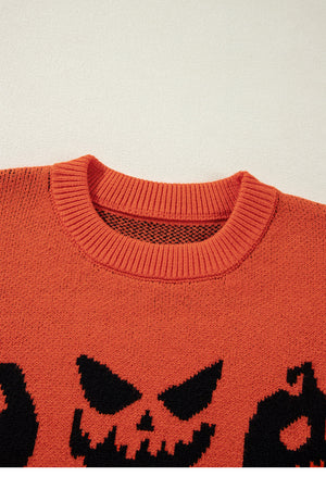 Halloween Pumpkin Face Drop Shoulder Sweater — view 8