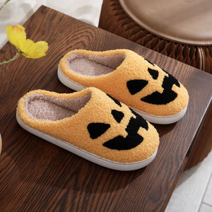 Halloween Pumpkin Pattern Furry Slippers — view 1