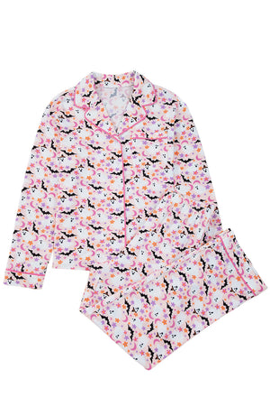 Pink Halloween Eve Haunted Honey Bat Print Pajama Set — view 14