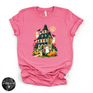 Fun Halloween Haunted House Tee | Vintage Spooky House Graphic T-Shirt — view 5