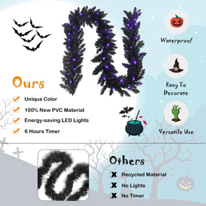 9 Feet Pre-lit Christmas Halloween Garland with 50 Purple LED Lights — view 4
