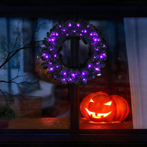 24 Inch Pre-lit Halloween Wreath with 35 Purple LED Lights — view 2