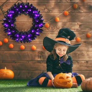 24 Inch Pre-lit Halloween Wreath with 35 Purple LED Lights — view 1