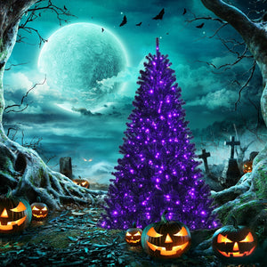 Black Artificial Christmas Halloween Tree with Purple LED Lights — view 14