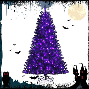 Black Artificial Christmas Halloween Tree with Purple LED Lights — view 4