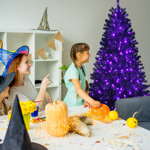 Black Artificial Christmas Halloween Tree with Purple LED Lights — view 6