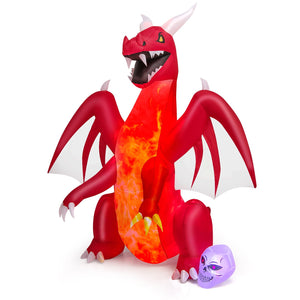 8 Feet Halloween Inflatables Blow-up Red Dragon with Wings Skull — view 3