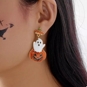 Halloween Ghost Pumpkin Dangle Earrings — view 2