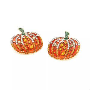 Halloween Pumpkin Rhinestone Stud Earrings — view 2