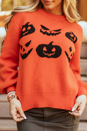Halloween Pumpkin Face Drop Shoulder Sweater — view 1