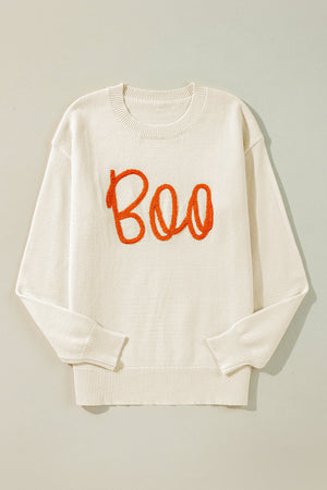 Halloween Boo Drop Shoulder Ribbed Trim Sweater — view 2