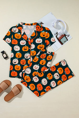 Orange Halloween Pattern Short Sleeve Shirt Pajama Set — view 23