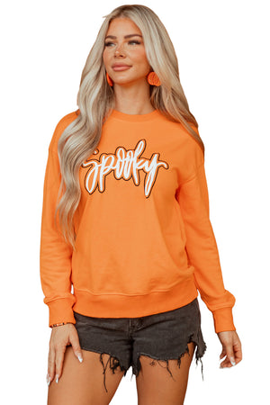 Grapefruit Orange Spooky Graphic Halloween Crew Neck Holiday Sweatshirt — view 22
