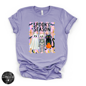Spooky Season Clothesline Tee | Cute Halloween Ghost, Skeleton & Black Cat Graphic T-Shirt — view 3