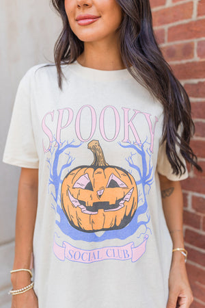White SPOOKY Pumpkin Print Round Neck Halloween T Shirt — view 4