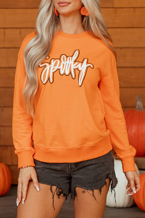 Grapefruit Orange Spooky Graphic Halloween Crew Neck Holiday Sweatshirt — view 21