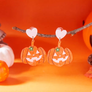 Halloween Pumpkin Heart Drop Earrings — view 3