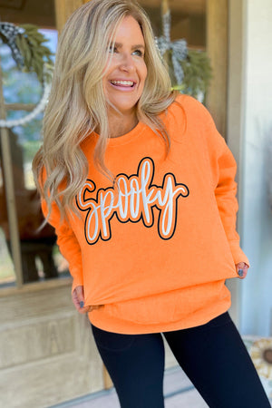 Grapefruit Orange Spooky Graphic Halloween Crew Neck Holiday Sweatshirt — view 5