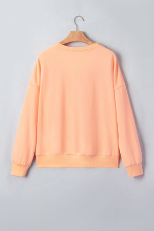 Halloween Embroidered Jack-O-Lantern Drop Shoulder Sweatshirt — view 3