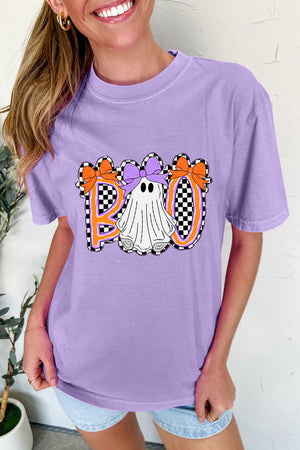 Wisteria Boo Checkered Bow Ghost Halloween Graphic Tee — view 4