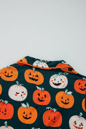 Orange Halloween Pattern Short Sleeve Shirt Pajama Set — view 32