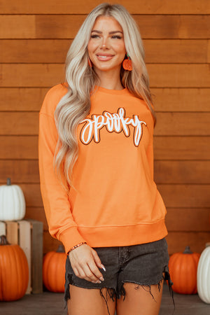 Grapefruit Orange Spooky Graphic Halloween Crew Neck Holiday Sweatshirt — view 15