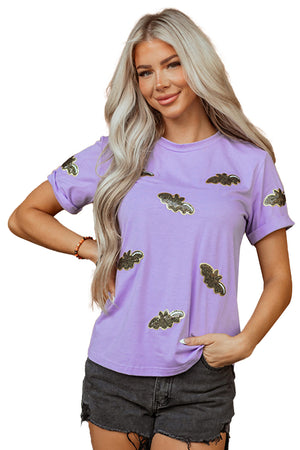 Wisteria Sequin Halloween Bat Patched Casual T Shirt — view 15