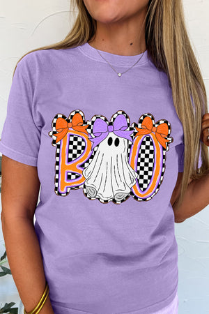 Wisteria Boo Checkered Bow Ghost Halloween Graphic Tee — view 1