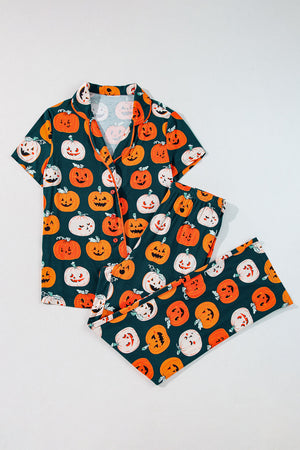 Orange Halloween Pattern Short Sleeve Shirt Pajama Set — view 24
